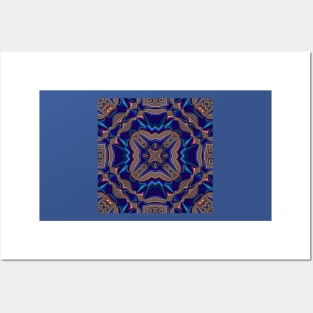 Blue Copper Kaleidoscope Metallic Abstract Posters and Art